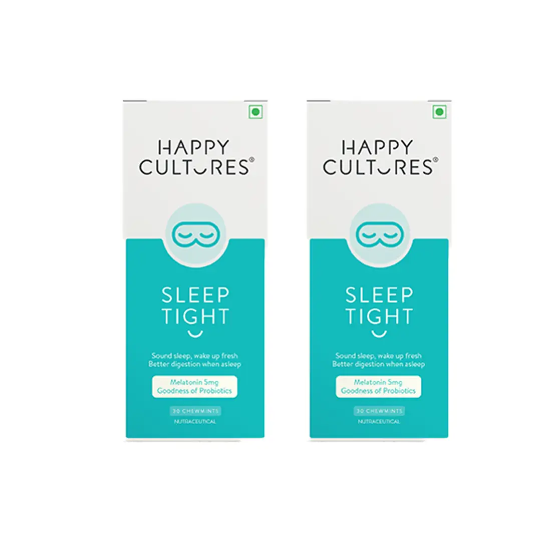 Happy Cultures Sleep Tight with Probiotic & Melatonin for Deeper Sleep & Wake up Refreshed - Pack of 2 (60 Tablets)
