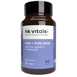 hk vitals Iron + Folic Acid Supplement | With Zinc, Vitamin C & Vitamin B12, Supports Blood Building | Immunity and Energy