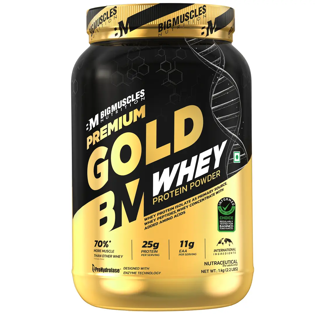 Bigmuscles Nutrition Premium Gold Whey for Muscle Building - Chocolate,1 Kg