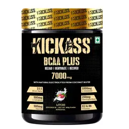 Kickass BCAA PLUS 7000 mg: Reload, Recover and Rehydrate with natural electrolytes from coconut water, BCAA Ratio 2:1:1, L- Citrulline, Taurine, Vit K2 & B6 icon