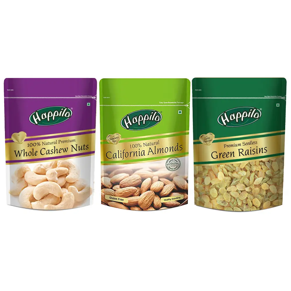 Happilo Premium Nuts and Dryfruit (Almond, Cashews and Raisin) Combo - Combo Pack (650g)