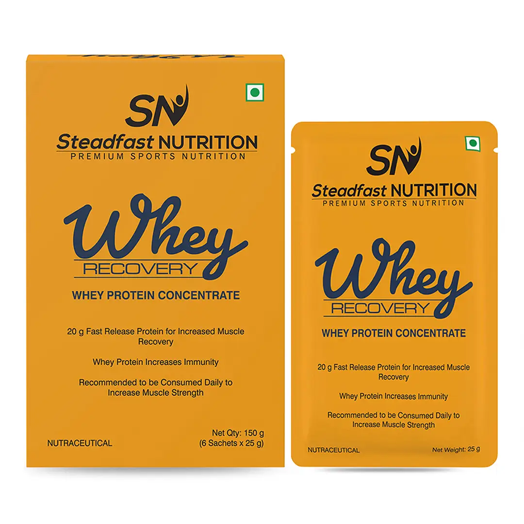 Steadfast Nutrition - Whey Recovery - with Protein Concentrate - for Muscle Recovery, Growth And Immunity - Pack of 1 (6 sachet)