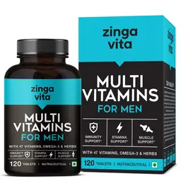 Zingavita - Multivitamin Tablets for Men - With 41+ Vitamins, Omega-3 & Herbs - Help Enhance Energy, Stamina, Immunity and Vitality - 120 count icon
