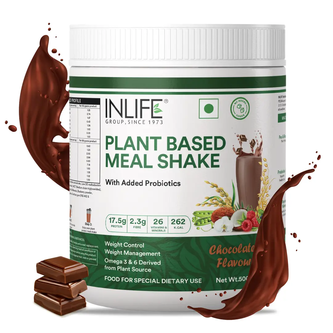 INLIFE Plant Based Meal Replacement Shake | Plant Protein Powder (17.5 Protein) Sugar Free, Lactose Free | Added Probiotics, - Chocolate,500 gm