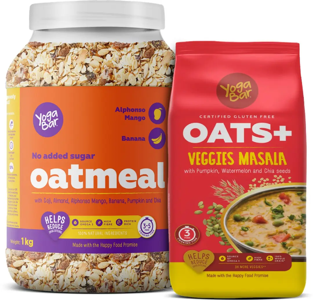 Yoga Bar - Oatmeal 1kg - Veggie Masala Oats 1kg - Combo pack (Oatmeal & Veggie Masala Oats )