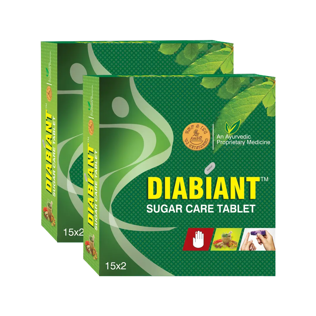 Ambic Wellness Diabiant Sugar Care with Gudmar & 30+ Herbs for Diabetic Health - Pack of 2 (60 Tablets)