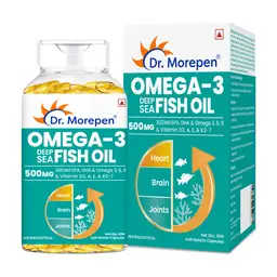 Dr. Morepen Omega 3 Deep Sea Fish Oil 500mg with DHA and EPA for Healthy Heart, Brain and Joints icon