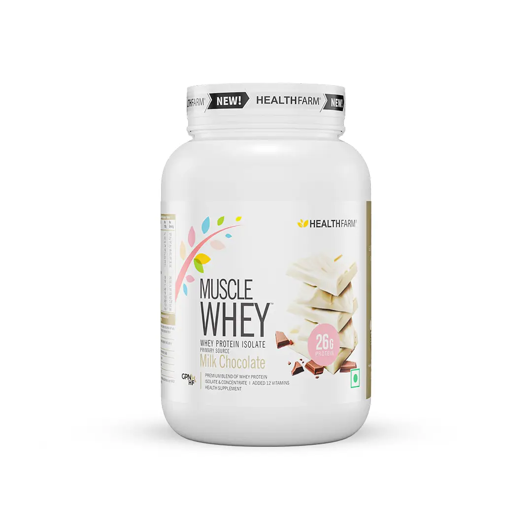 Healthfarm Muscle Whey Protein for Building Strength and Enabling Muscle Growth - Milk Chocolate,907 gm