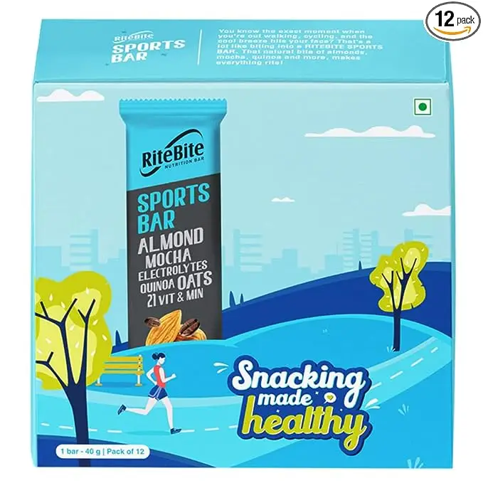 RiteBite 40g Nutrition Bar for Healthy Snacking - Almond Mocha (12 Bars)