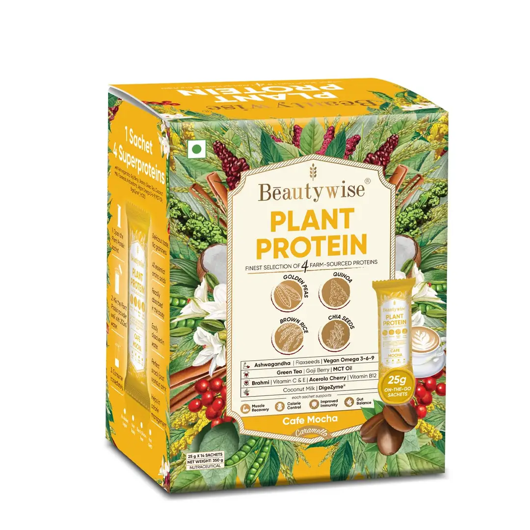 Beautywise Plant Protein with Ashwagandha,Brahmi for Lean Muscle Mass - Café Mocha