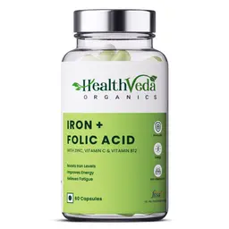 Health Veda Organics - Iron + Folic Acid Supplement with Zinc, Vitamin C & Vitamin B12 | 60 Veg Capsules | For Both Men & Women icon