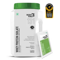 Bodyfirst Whey Protein Isolate, 32 Sachets - Higher Protien Absorption,Improves Gut Health & Digestion,Boosts Muscle Recovery icon