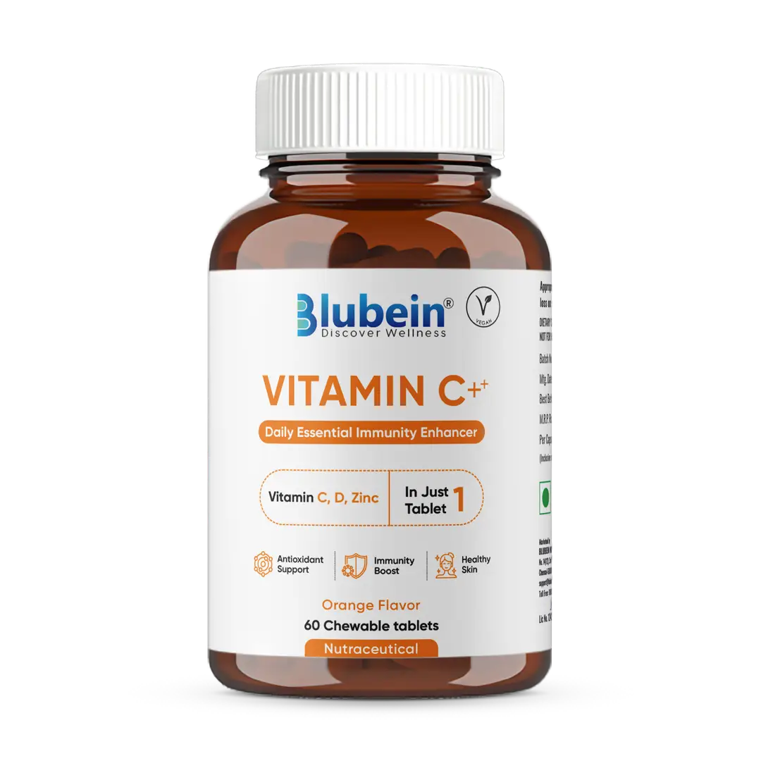 Blubein Vitamin C Chewable Tablets with Vitamin D, Zinc, Amla Extract & Antioxidants for Immunity and Skin Glow - Pack of 1 (60 Tablets)