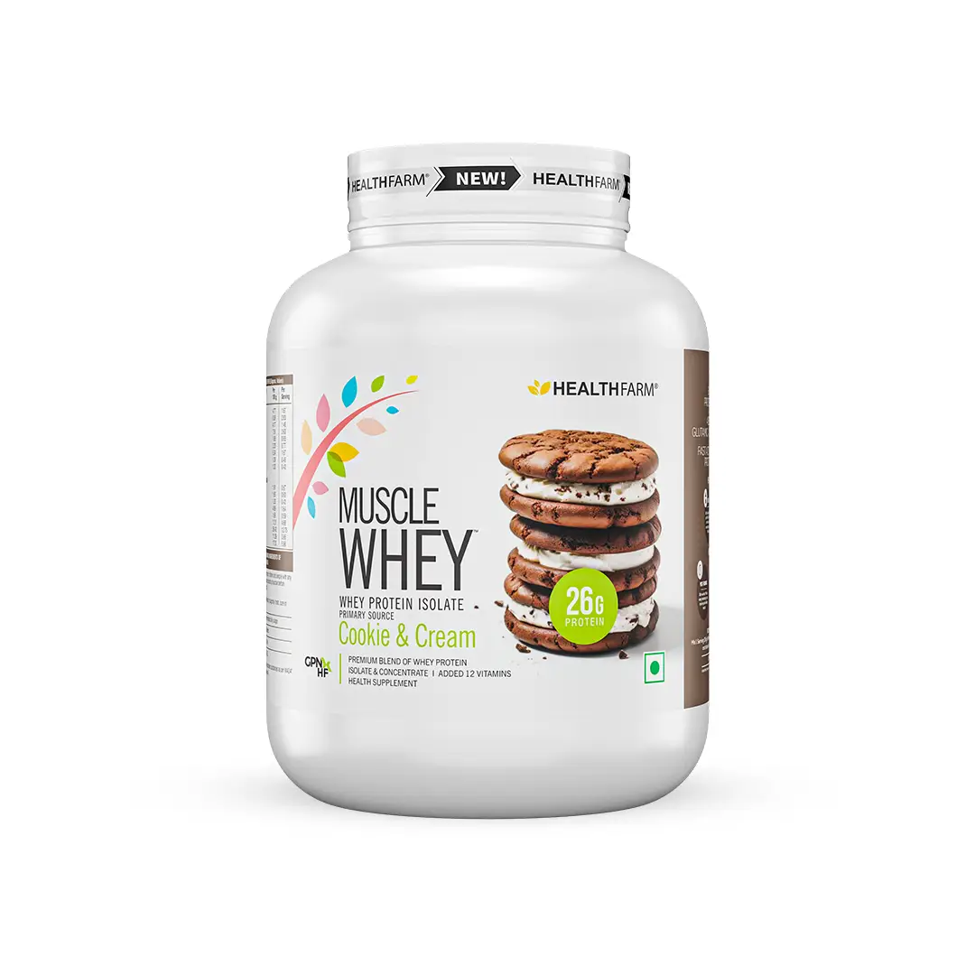 Healthfarm Muscle Whey Protein for Building Strength and Enabling Muscle Growth - Cookies and Cream,1.81 Kg