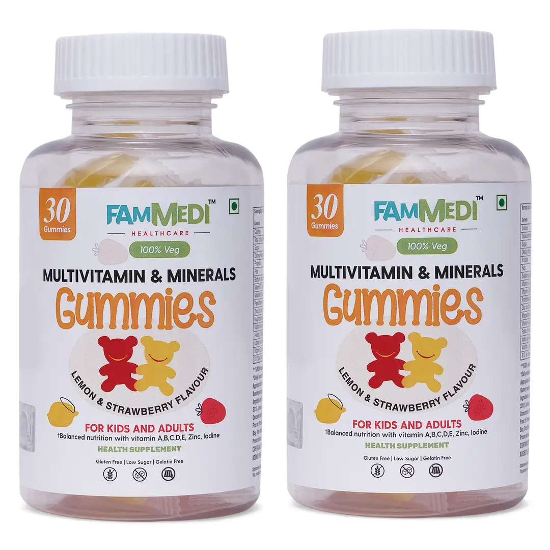 Fammedi - Multivitamin Gummies for Immunity, Energy, Clear Skin And Digestion - Lemon & Strawberry Flavour - Pack of 2 (60 Gummies)
