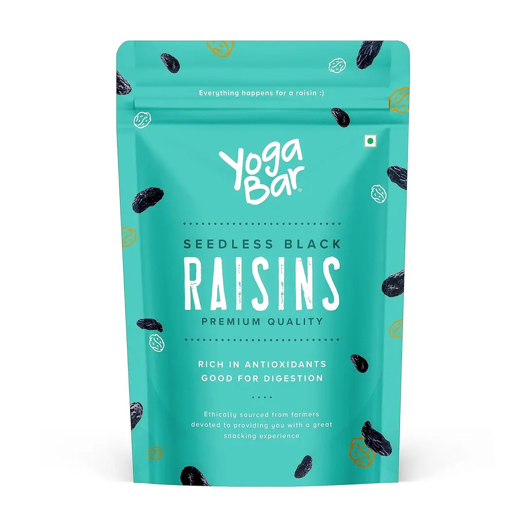 Yogabar Premium Black Raisins with Iron, Fibre, Potassium for Immunity and Healthy Snacks - 200 gm