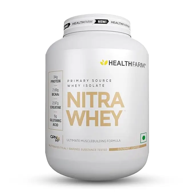 Healthfarm Nitra Whey Protein for Building Strength and Enabling Muscle Growth - Gourment Coffee,2 Kg