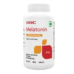 GNC Melatonin Timed Release With Vitamin B6 | Maintains Healthy Sleep Cycle | Ensures Undisturbed Sleep | Improves Mood | Helps in Relaxation | Formulated in USA | 3mg Per Serving icon