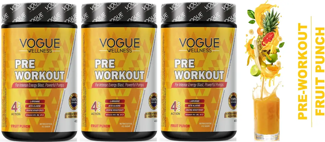 Vogue Wellness Advanced PRE Workout Supplement Powder for Muscle Pump and Endurance - Fruit Punch ,1200 gm