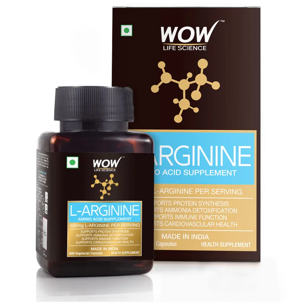 WOW Life Science - L-Arginine Amino Acid Supplement - 1000mg L-Arginine - 60 Vegetarian Capsules - Pack of 1 (60 Capsules)