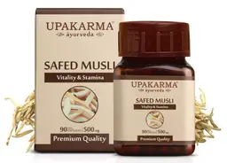 UPAKARMA Ayurveda Pure Herbs Safed Musli Capsules Natural and Powerful Strength, Stamina, and Immunity Booster, 500 mg 90 Veggie Capsules icon