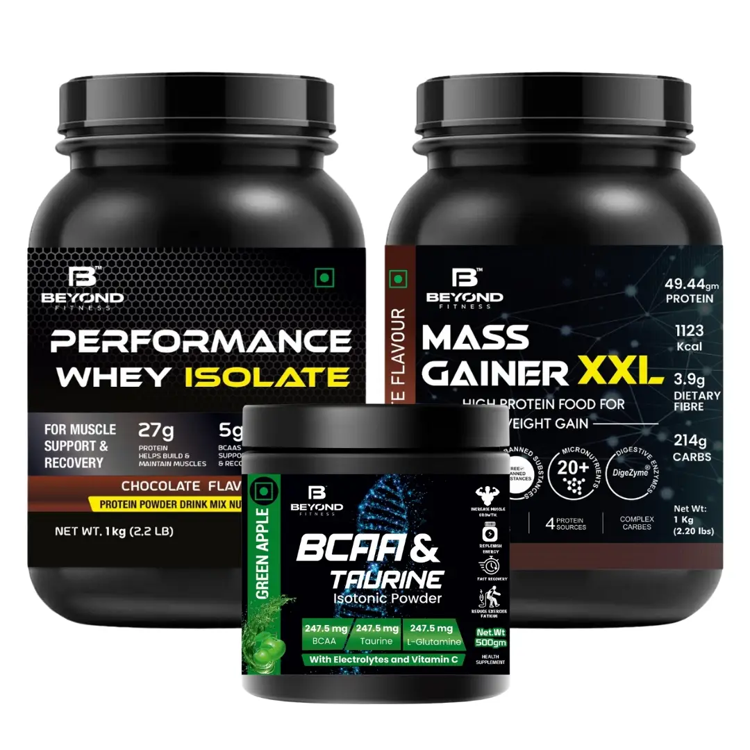 Beyond Fitness - Performance Whey Isolate protein, Mass Gainer XXL and Creatine Pro (Combo) - Combo Pack (Whey protein, Mass Gainer + Creatine)