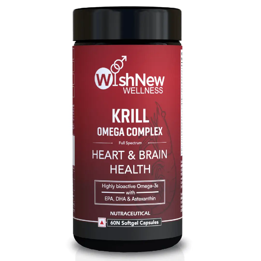 Wishnew Wellness Krill Omega Complex for Heart and Brain Health - Pack of 1(60 Capsules)