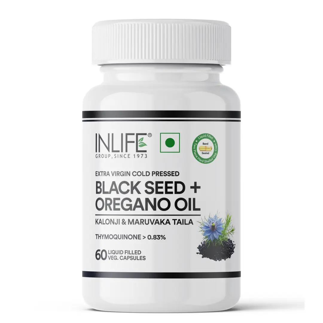 Inlife Black Seed Oil (480 mg) + Oregano Oil (20 mg, 50:1) for Antioxidant, Immune and Wellness Support - Pack of 1 (60 Capsules)
