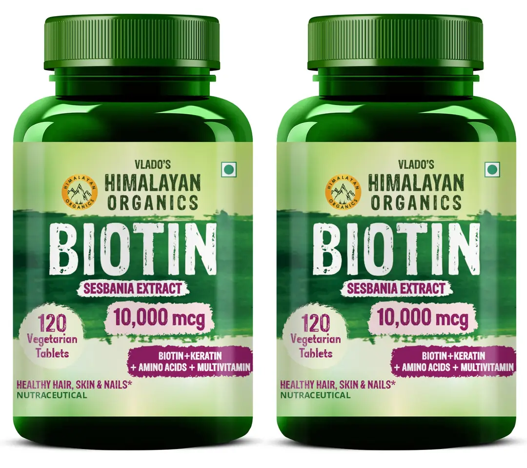 Vlado's Himalayan Organics - Biotin 10,000 mcg Supplement with Keratin, Amino Acids & Multivitamin - 120 Tablets - Pack of 2 (240 Tablets)