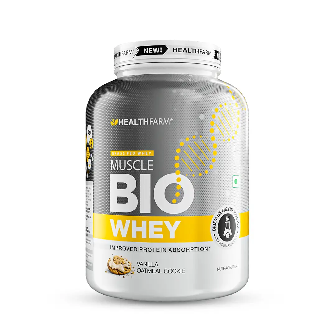 Healthfarm Muscle Bio Whey Protein for Lean Muscle Mass - Vanilla Oatmeal Cookie,2 Kg