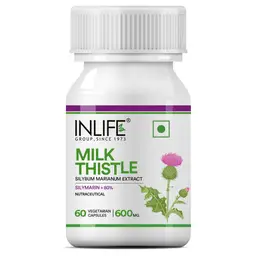 INLIFE - Milk Thistle 80% Silymarin Liver Cleanse Detox Support Supplement, 600 mg - 60 Veg. Capsules icon