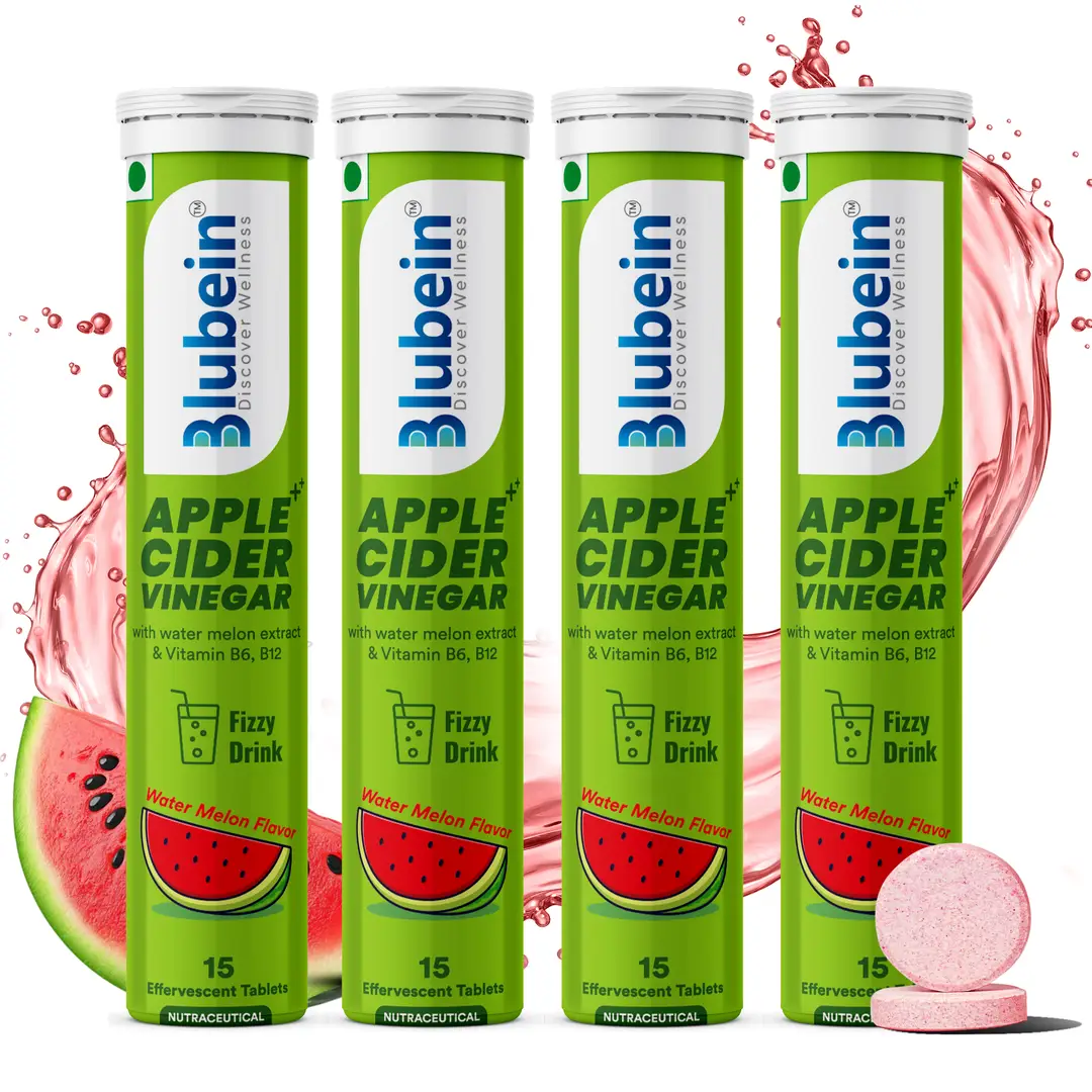 Blubein Apple Cider Vinegar with Vitamin B6 & B12 for Weight Loss and Enhances Digestion - Watermelon,60 Effervescent Tablets