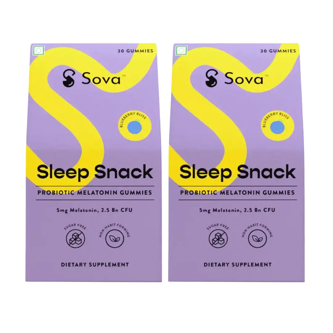 Sova 30 Seconds Sleep Snack with Melatonin & Ashwagandha for Deep Sleep and Stress Relief - Pack of 2 (60 Gummies)