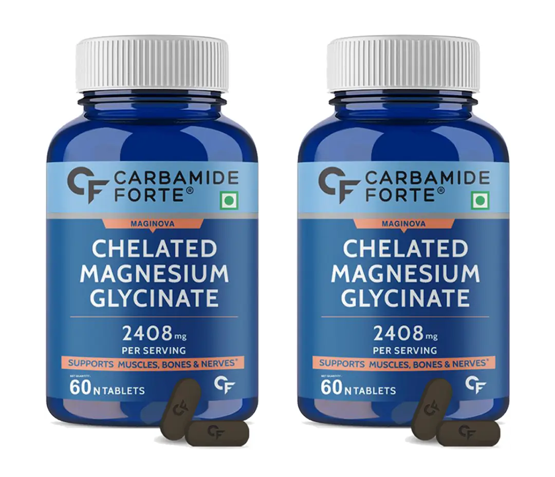 Carbamide Forte - Chelated Magnesium Glycinate 2000mg Per Serving Supplement - Pack of 2 (120 Tablets)
