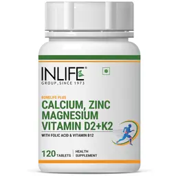 INLIFE - Calcium Magnesium Zinc Vitamin D K2 Folic Acid & B12 Vegetarian Tablets, Bone & Joint Support Supplement | Calcium Supplement for Women Men - 120 Tablets icon