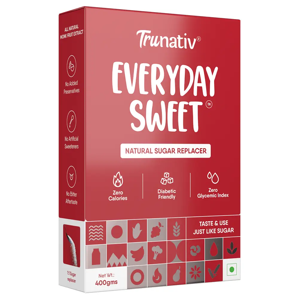 TruNativ Everyday Sweet Natural 1:1 White Sugar Replacer | Monk Fruit Extract | Zero Calories & Carb | Non GMO Sugar Replacement | Cooking & Diabetic Friendly Sweetener | No Bitter Aftertaste - 400 gm