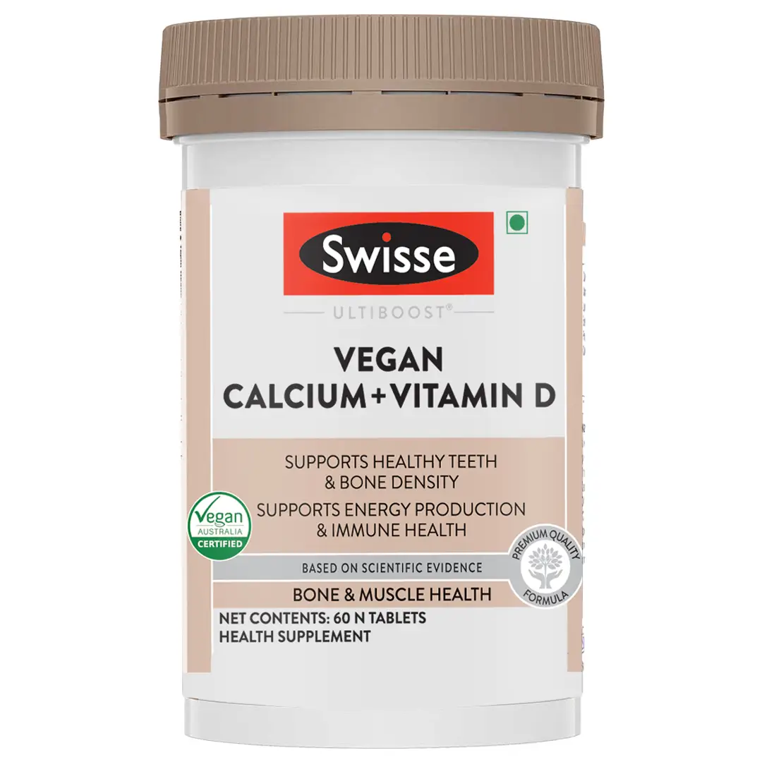Swisse: Ultiboost Vegan Calcium+Vitamin D Supplement for Immunity, Strengthens Bones, Reduces Back & Joint Pain - Pack of 1 (60 Capsules)