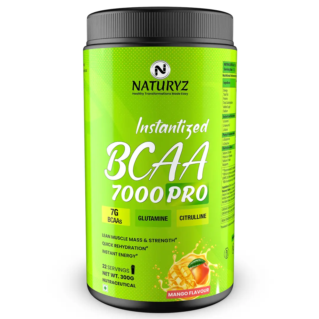 Naturyz Instantized BCAA 7000 PRO with 7G BCAAs Glutamine for Lean Muscle Mass and Energy - Mango,300 gm