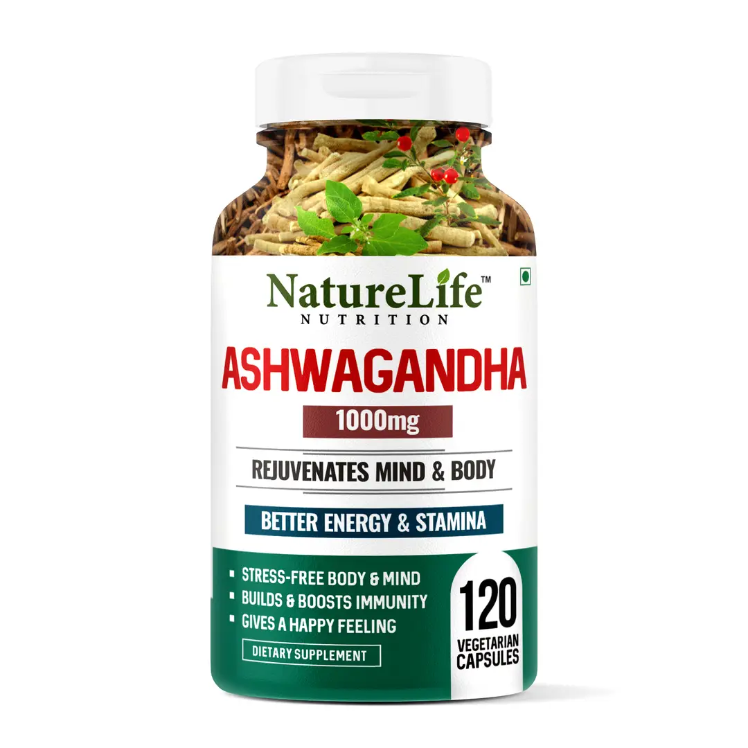 Nature Life: Nutrition Ashwagandha 1000mg for Better Energy & Stamina, Reduces Stress - Pack of 1(120 Capsules)