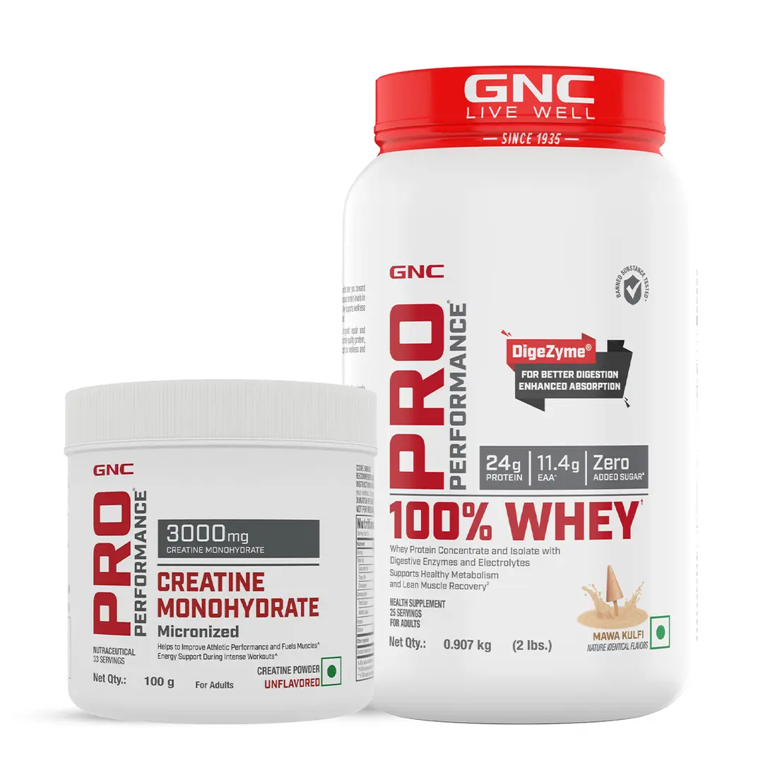 DSC - GNC - Pro Performance 100% Whey Mawa Kulfi + Creatine Monohydrate-2lbs / 100gm Combo - Combo Pack (Whey + Creatine)