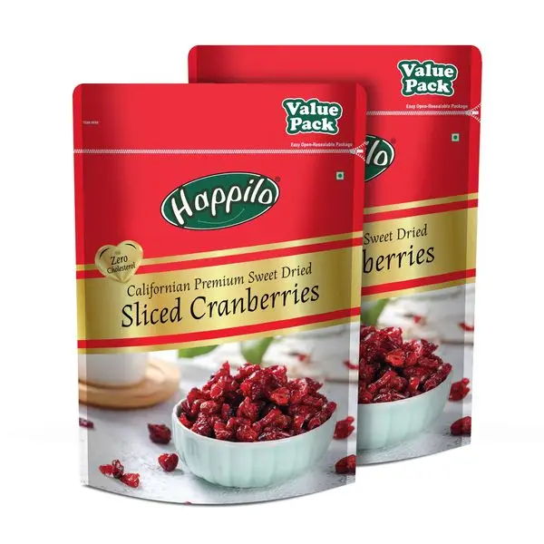 Happilo Californian Premium Sweet Dried Sliced Cranberries - Pack of 2 (2000 gm)