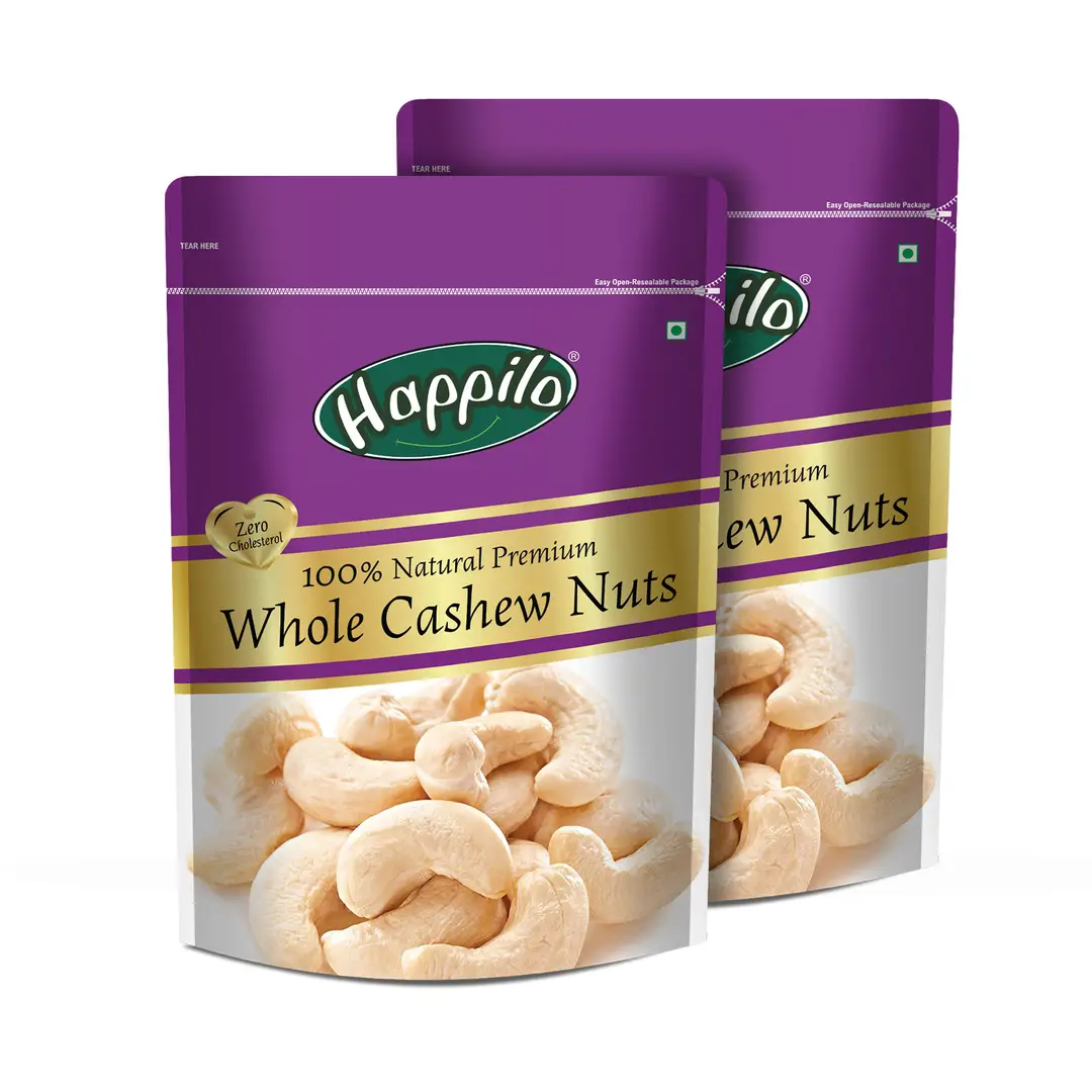 Happilo Premium Natural Whole Cashews - Pack of 2 (400 gm)