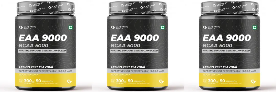 Carbamide Forte EAA 9000mg with Hydration Blend and Vitamins for Muscle Recovery - Lemon Zest,900 gm