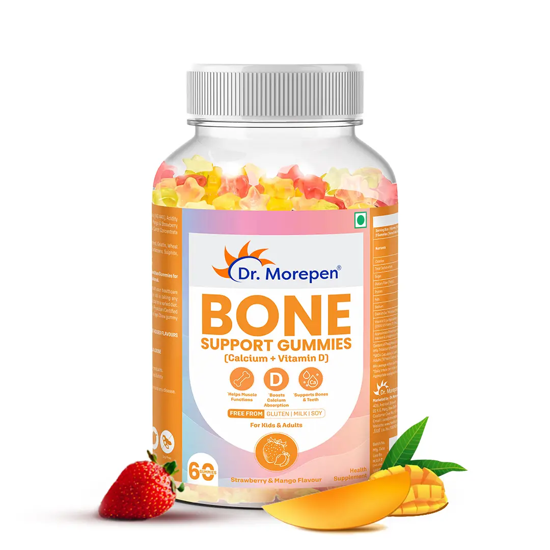 Dr. Morepen Bone Support with Calcium + Vitamin D for Bone Health - Pack of 1 (60 Gummies)