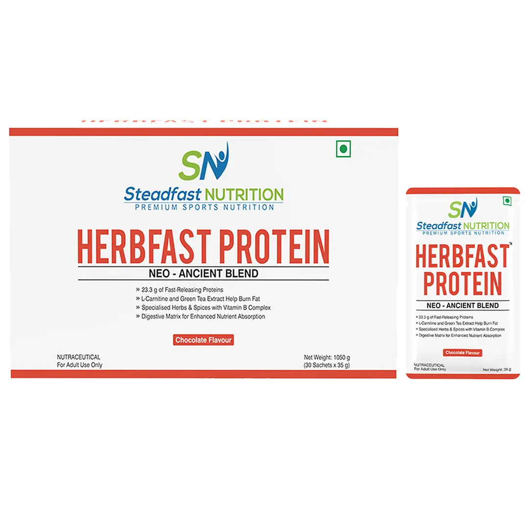 Steadfast Nutrition Herbfast Protein Powder for Lean Muscle Growth - Chocolate,30 Sachets