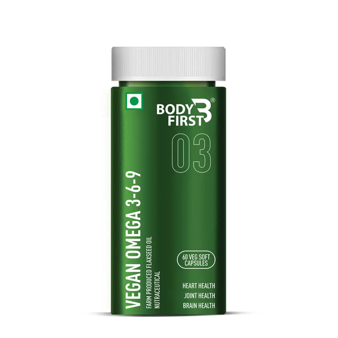 Bodyfirst Vegan Omega 3-6-9 - Heart Health, Joint Health, Brain Health - Pack of 1(60 Capsules)