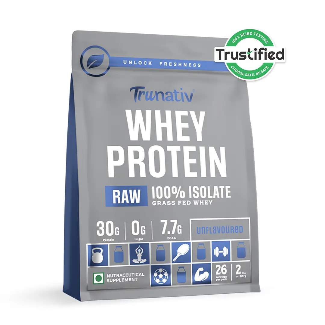 TruNativ Raw Whey Protein Isolate Powder | Unflavoured | 27g Protein 7g BCAA For Muscle Strength and Bone Health | Cold Pressed All Natural Protien Powder for Men & Women| 900g - Unflavoured (907 gm)
