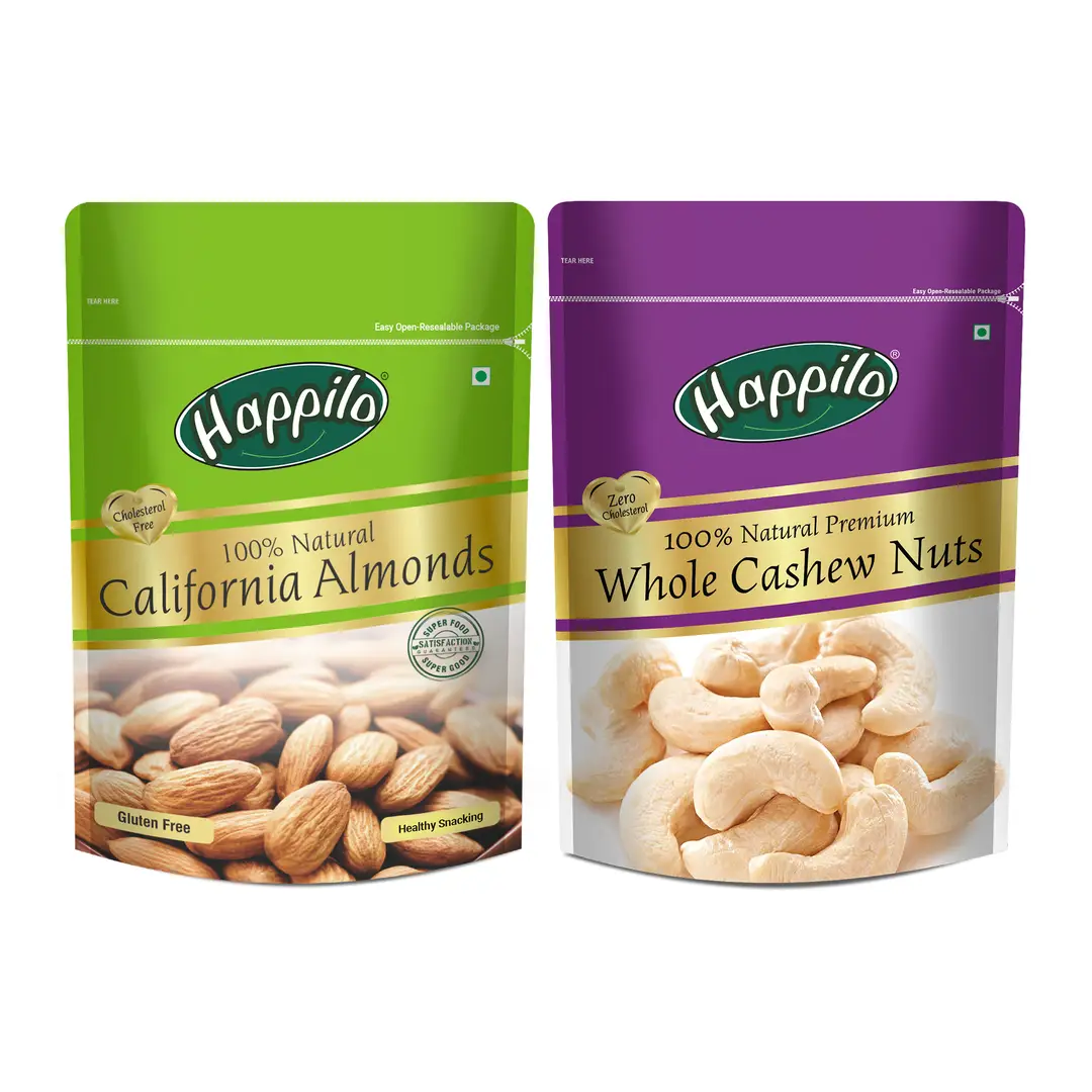 Happilo Premium Nuts (Premium Whole Cashews and Californian Almonds) Combo - Combo Pack (400g)