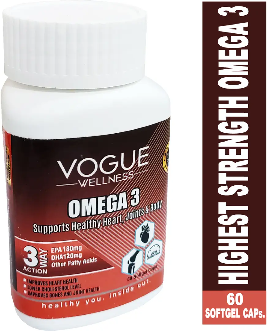Vogue Wellness Fish Oil Omega 3 High Strength for Heart, Joint, Brain Booster - Pack of 1 (60 Tablets)