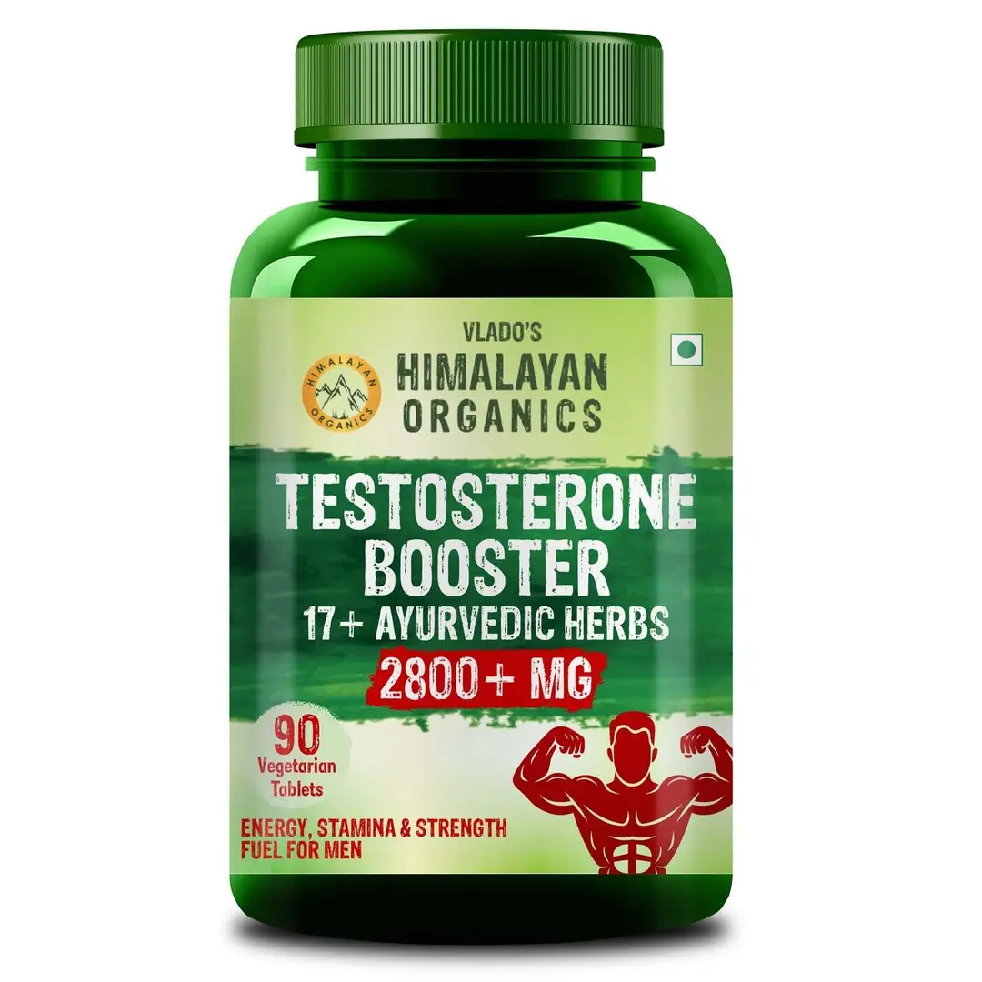 Vlado's Himalayan Organics Testosterone Booster for Men – 2800mg | With Ashwagandha, Shilajit, Kaunch Beej, Musli, Gokshura, Ginseng, Gold Bhasma & 17+ Ayurvedic Herbs | Boost Strength, Stamina, Energy & Muscle Growth | Pre & Post Workout Supplement - Pack of 1 (90 Tablest)
